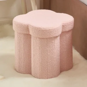 Small Boucle Flower 12" Storage Ottoman - Footstool - Perfect for Dorm, Living Room and Bedroom