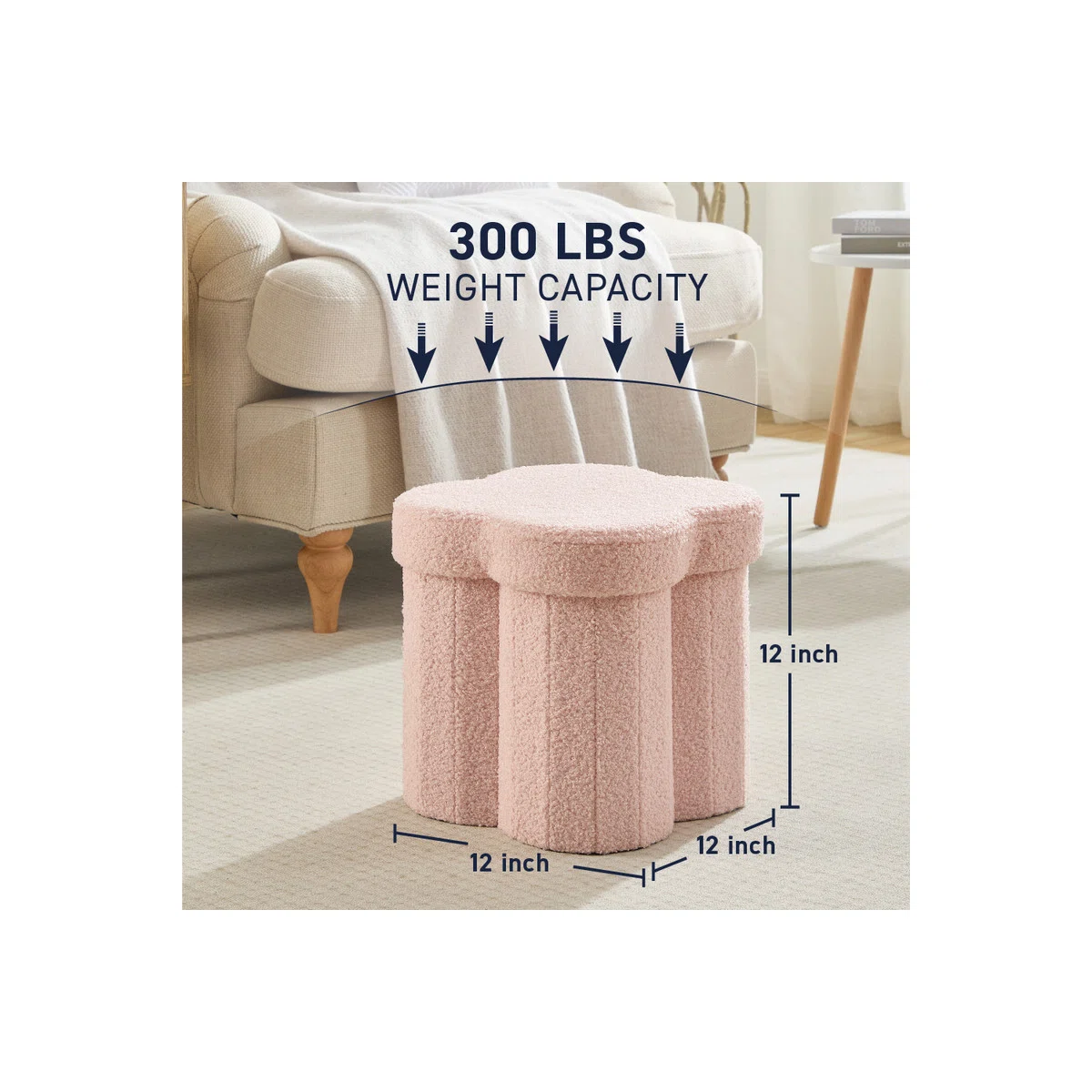 Small Boucle Flower 12" Storage Ottoman - Footstool - Perfect for Dorm, Living Room and Bedroom - Image 7